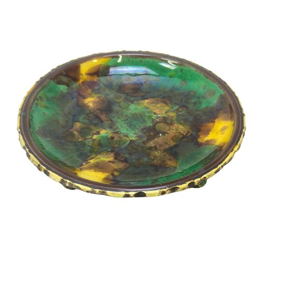 Wedgwood England Antique c. 1870-1890 Majolica Comport Tortoiseshell Glaze-Rare - Picture 2 of 13